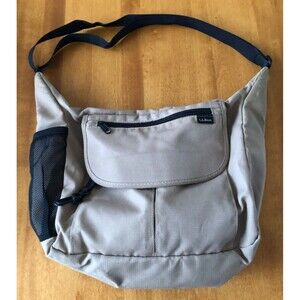 LL Bean Crossbody Messenger Bag Purse Khaki Black Zip Up Ripstop Travel